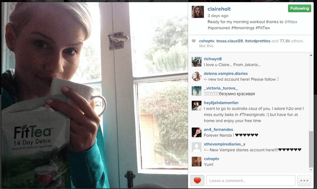 Claire Holt Celebrity Social Post